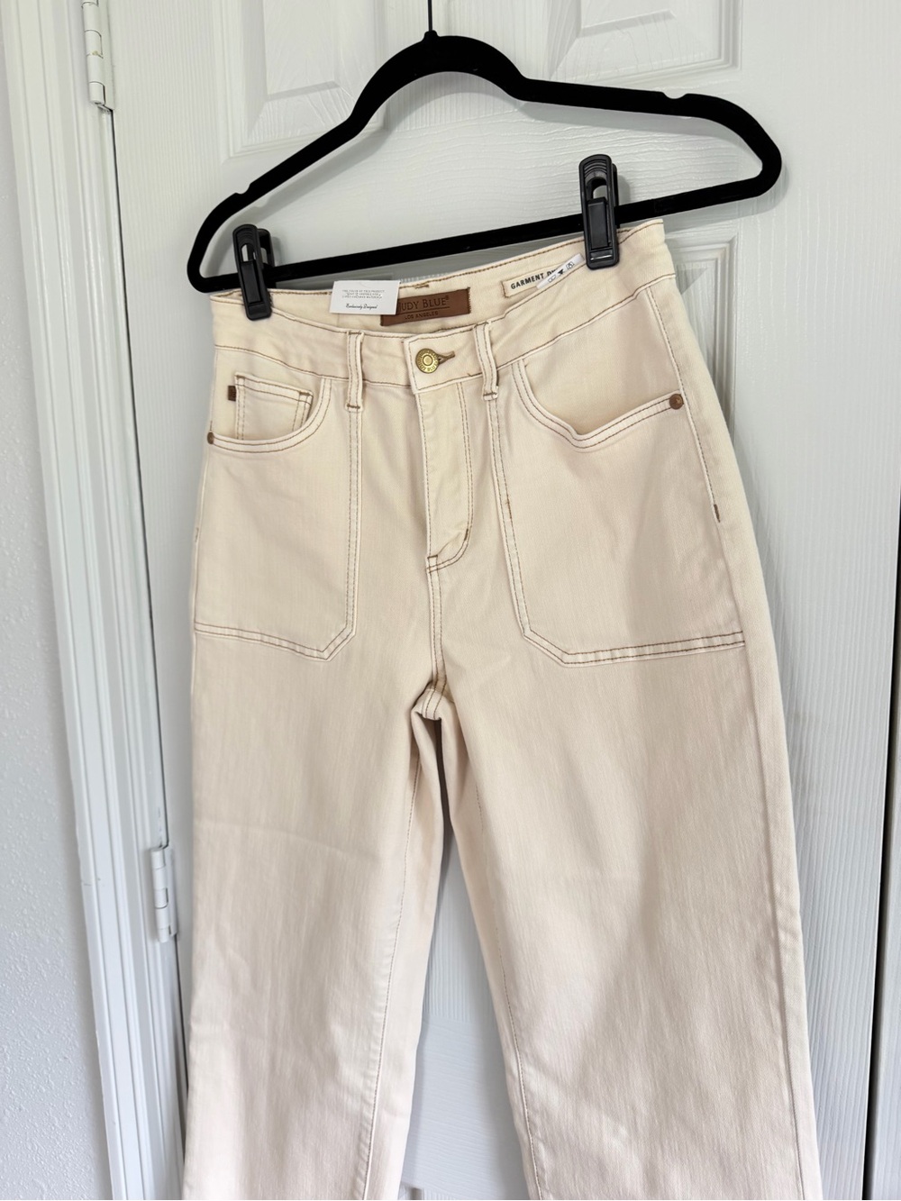 Judy Blue 9/29 Cream Wide Leg Crop Jeans High Rise Utility Pocket NWT - Picture 4 of 9